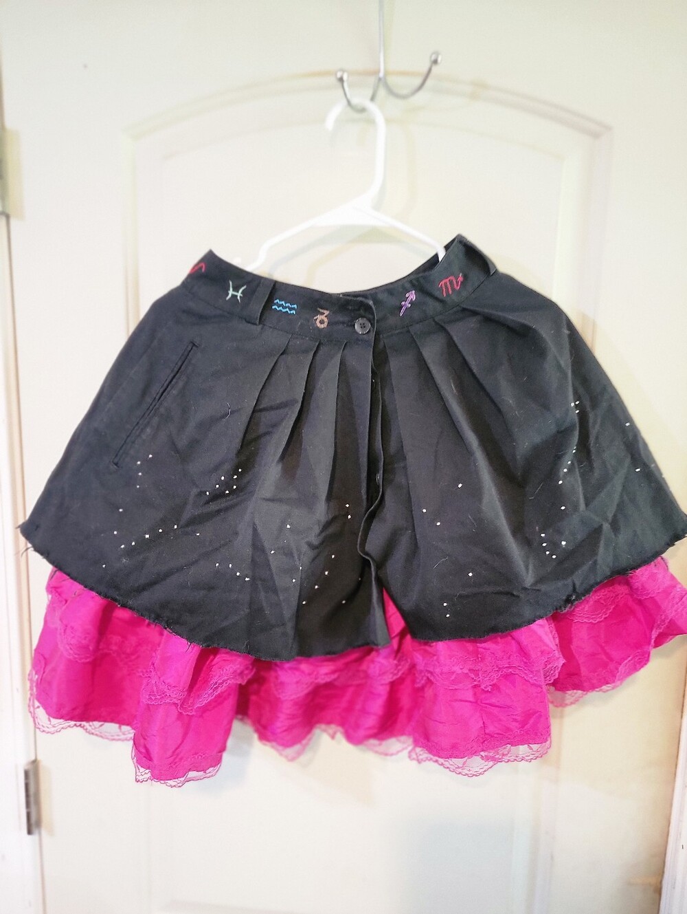 Upcycled One Of A Kind Layered Zodiac Horoscope Astrology Mini Skirt Goth Size 4 - Picture 3 of 7
